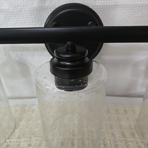 NWB Craftmade Bolden 3 Light Vanity Flat Black Clear Seeded Glass 24x 9 Inch - Picture 7 of 9